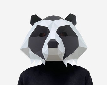 Waschbär-Maske, Bastelvorlage aus Papier, DIY-druckbare Waschbär-Tiermaske, sofortiger PDF-Download, 3D-Low-Poly-Masken, Origami-Maske, Geschenkidee