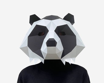 Masque de raton laveur, modèle d'artisanat en papier, masque animal raton laveur imprimable bricolage, téléchargement immédiat au format pdf, masques 3D low poly, masque origami, idée cadeau