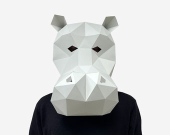 Nilpferd Maske, Papiermodell, DIY druckbare Nilpferd Tiermaske, sofortiger Pdf Download, 3D Low Poly Masken, Origami Maske, Geschenkidee