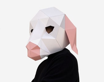 Niedliche Papier-Schaf-Maskenvorlage, DIY druckbare Lammmaske, sofortiger PDF-Download, Low-Poly-Maske, Schafkostüm, süße DIY-Geschenkidee Tiermaske