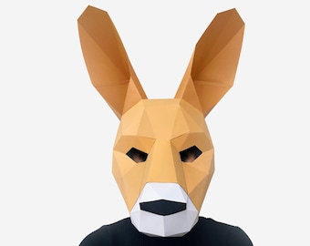 Kangaroo Mask, Paper Craft Template, DIY Printable Animal Mask, Instant Pdf Download, 3D Low Poly Masks, Origami Mask, Gift Idea