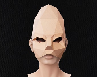 Alien Gesichtsmaske, Außerirdische Maske, DIY druckbare Gesichtsmaske, Sofortiger Pdf Download, Low Poly Masken Vorlage, Kegel Kopf Maske