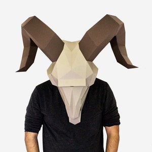 DIY Ram Skull Mask, Halloween Mask, Paper Craft Template, Printable Paper Mask, Instant Pdf Download, 3D Low Poly Mask, Ram Skull Gift