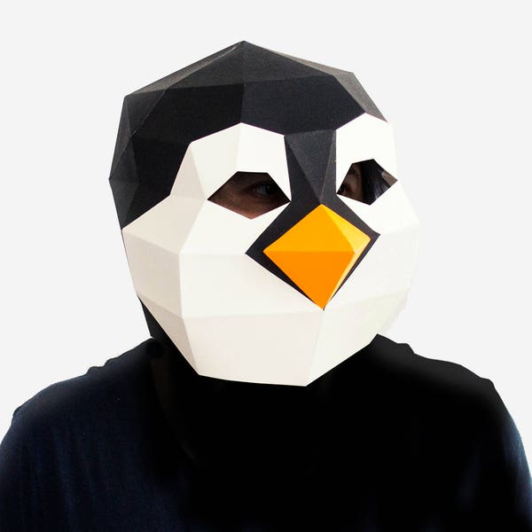 DIY Penguin Mask, 3D Paper Craft Template, Halloween Mask, Printable Paper Mask, Instant Pdf Download, Low Poly Mask, Origami Penguin