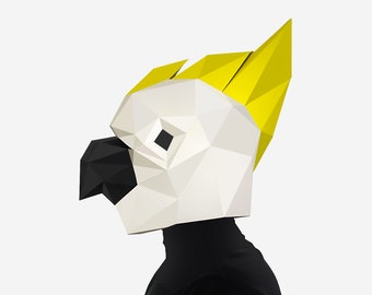 DIY Cockatoo Mask, Bird Mask, Halloween Mask, Paper Craft Template, Printable Paper Mask, Pdf Download, 3D Low Poly Mask, Origami Bird