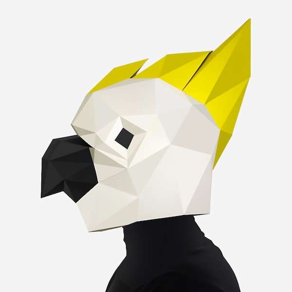 DIY Cockatoo Mask, Bird Mask, Halloween Mask, Paper Craft Template, Printable Paper Mask, Pdf Download, 3D Low Poly Mask, Origami Bird