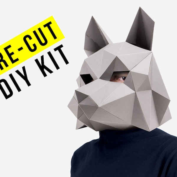 Wolf Mask Kit, Dire Wolf Mask, Ready To Assemble Paper Craft Kit, Halloween Mask, Low Poly Animal Mask, Wolf Costume