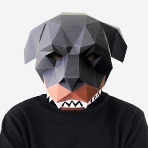 Maschera di carta fai da te per cane Rottweiler, modello di carta artigianale, maschera per cane, maschera fai da te stampabile, download immediato di PDF, maschera 3D low poly, cane origami