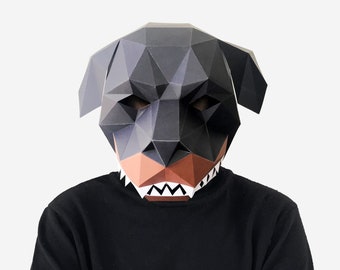 DIY Rottweiler Dog Paper Mask, Paper Craft Template, Dog Mask, DIY Printable Mask, Instant Pdf Download, 3D Low Poly Mask, Origami Dog