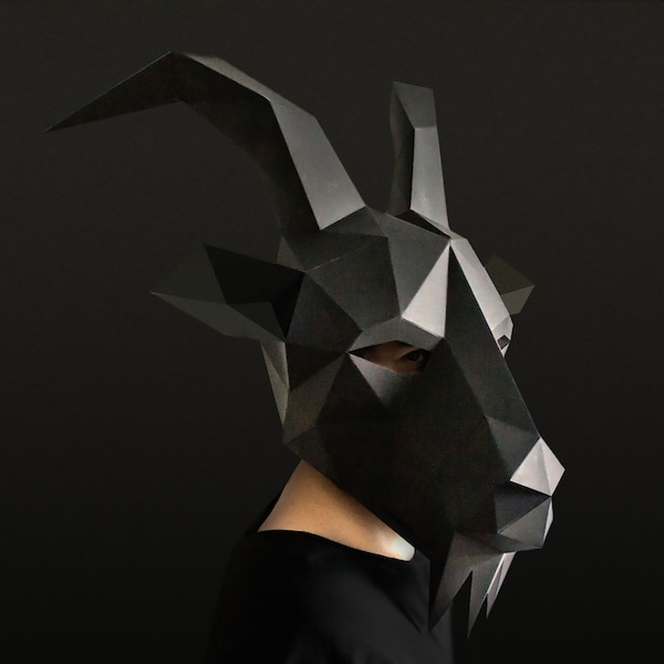 Black Phillip, masque de chèvre, masque de démon, modèle de masque Halloween bricolage, téléchargement instantané en Pdf, masque imprimable Low Poly, masque Baphomet