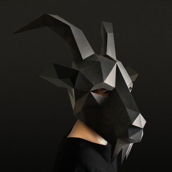 Schwarze Phillip Ziege Maske, DIY Low Poly Dämon Maske (PDF Download)