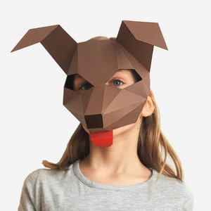 Maschera per bambini, maschera per cani, maschera per animali, costume di Halloween per bambini, mezza maschera stampabile per bambini, download immediato di PDF, modello di carta fai da te