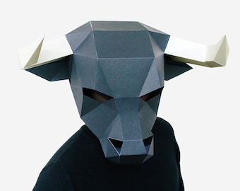 Stier Maske, Silvester Maske, DIY druckbarer Tierkopf, Sofort Pdf download, Halloween Maske, Minotaurus Maske, Low Poly Masken