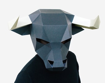 DIY Bull Mask, Printable Low Poly Animal Head (PDF Pattern)