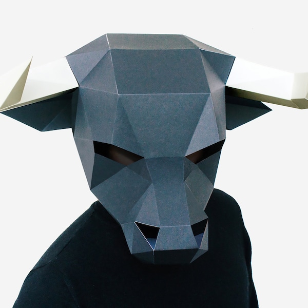 Maschera da toro, Maschera di Capodanno, Testa di animale stampabile fai-da-te, Download istantaneo di Pdf, Maschera di Halloween, Maschera del Minotauro, Maschere Low Poly