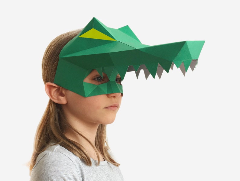 Kids Mask, Crocodile Mask, Alligator Mask, Halloween Costume Kid, Printable Half Mask For Children, Instant Pdf download, DIY Craft Template image 4