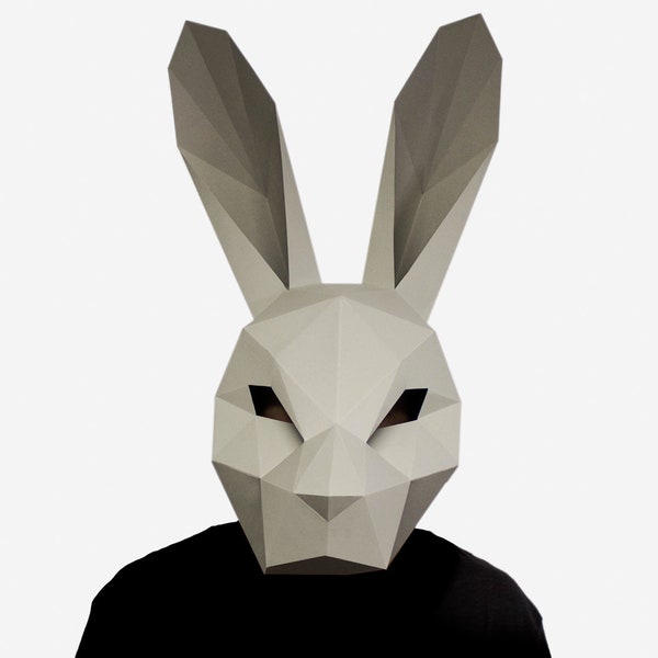 DIY Hare Mask, Rabbit Mask, Halloween Mask, Easter Rabbit, Instant Pdf download, Printable Mask, Paper Craft, Low Poly Mask, Origami Hare