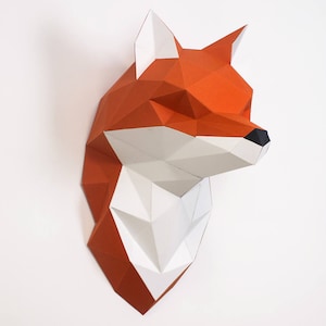 Scultura di volpe, artigianato con la carta 3D, arte da parete fai da te, scultura di volpe origami, arte di carta low poly, decorazioni per la casa, idea regalo fai da te, stampa a casa Pdf