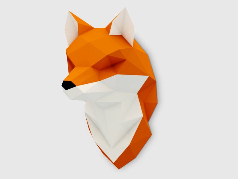 3D Paper Craft Origami Fox Sculpture Print At Home Pdf Home Decor Low Poly Paper Art DIY Gift Idea Fox Sculpture DIY Wall Art
