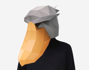 Schuhschnabel Vogel Maske, Vogel Papiermodell, DIY druckbare Tiermaske, Sofort Pdf Download, 3D Low Poly Masken, Origami Maske, Geschenkidee