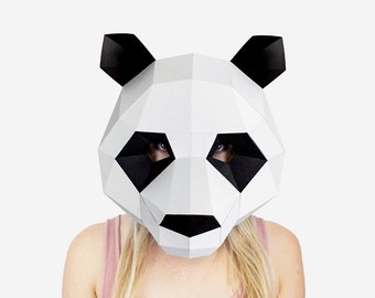 Máscara de panda linda, idea de regalo de bricolaje, máscara de animal imprimible de bricolaje, descarga instantánea de PDF, máscaras 3D de baja poli, plantilla de artesanía en papel, panda de origami