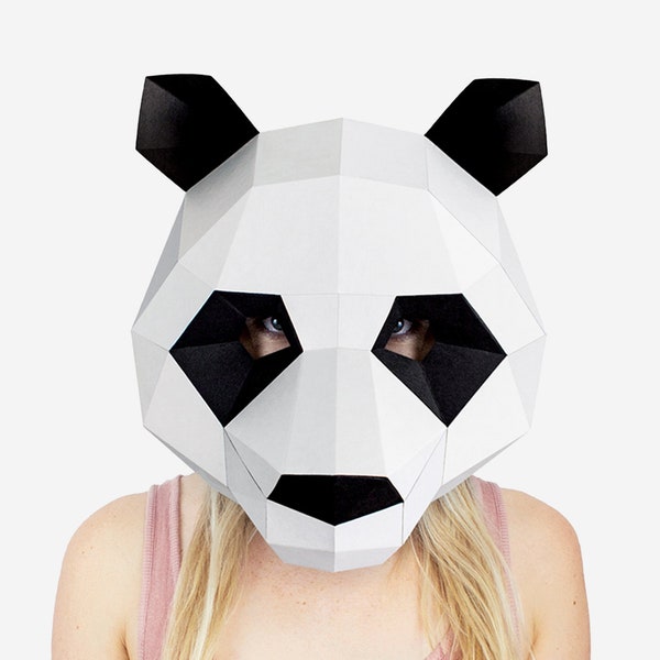 Máscara de panda linda, idea de regalo de bricolaje, máscara de animal imprimible de bricolaje, descarga instantánea de PDF, máscaras 3D de baja poli, plantilla de artesanía en papel, panda de origami