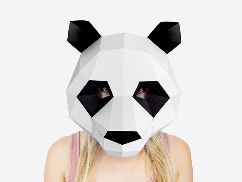 Cute Panda Mask, DIY Gift Idea, DIY Printable Animal Mask, Instant Pdf Download, 3D Low Poly Masks, Papercraft Template, Origami Panda image 1