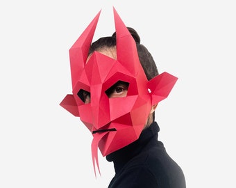Devil Half Mask, Low Poly Paper Craft Template, Printable Devil Face Mask, Instant Pdf Download, 3D Low Poly Devil Mask, Origami Mask, Devil