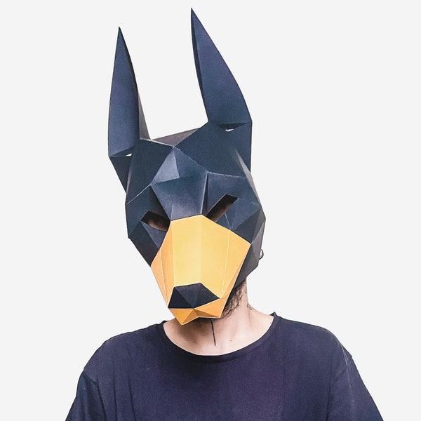 Dog Mask, Doberman, DIY Printable Animal Mask, Instant Pdf Download, 3D Low Poly Masks, Papercraft Template, Origami Mask, Gift Idea