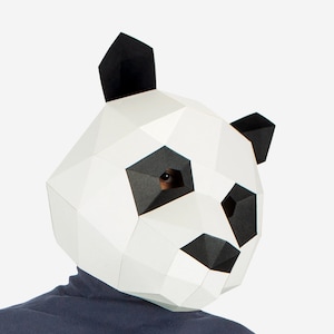 Cute Panda Mask, DIY Gift Idea, DIY Printable Animal Mask, Instant Pdf Download, 3D Low Poly Masks, Papercraft Template, Origami Panda image 2