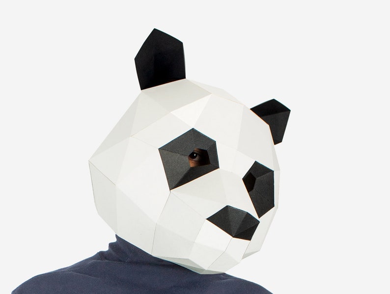 Cute Panda Mask, DIY Gift Idea, DIY Printable Animal Mask, Instant Pdf Download, 3D Low Poly Masks, Papercraft Template, Origami Panda image 2