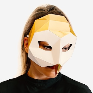 Owl Half Mask, Low Poly Paper Craft Template, Printable Owl Face Mask, Instant Pdf Download, 3D Low Poly Animal Mask, Origami Mask