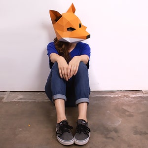 Fox Mask, DIY Printable Animal Mask, Papercraft Template, Instant Pdf Download, Low Poly Masks, Origami Fox, Lapa Studios, Animal Face Mask image 3