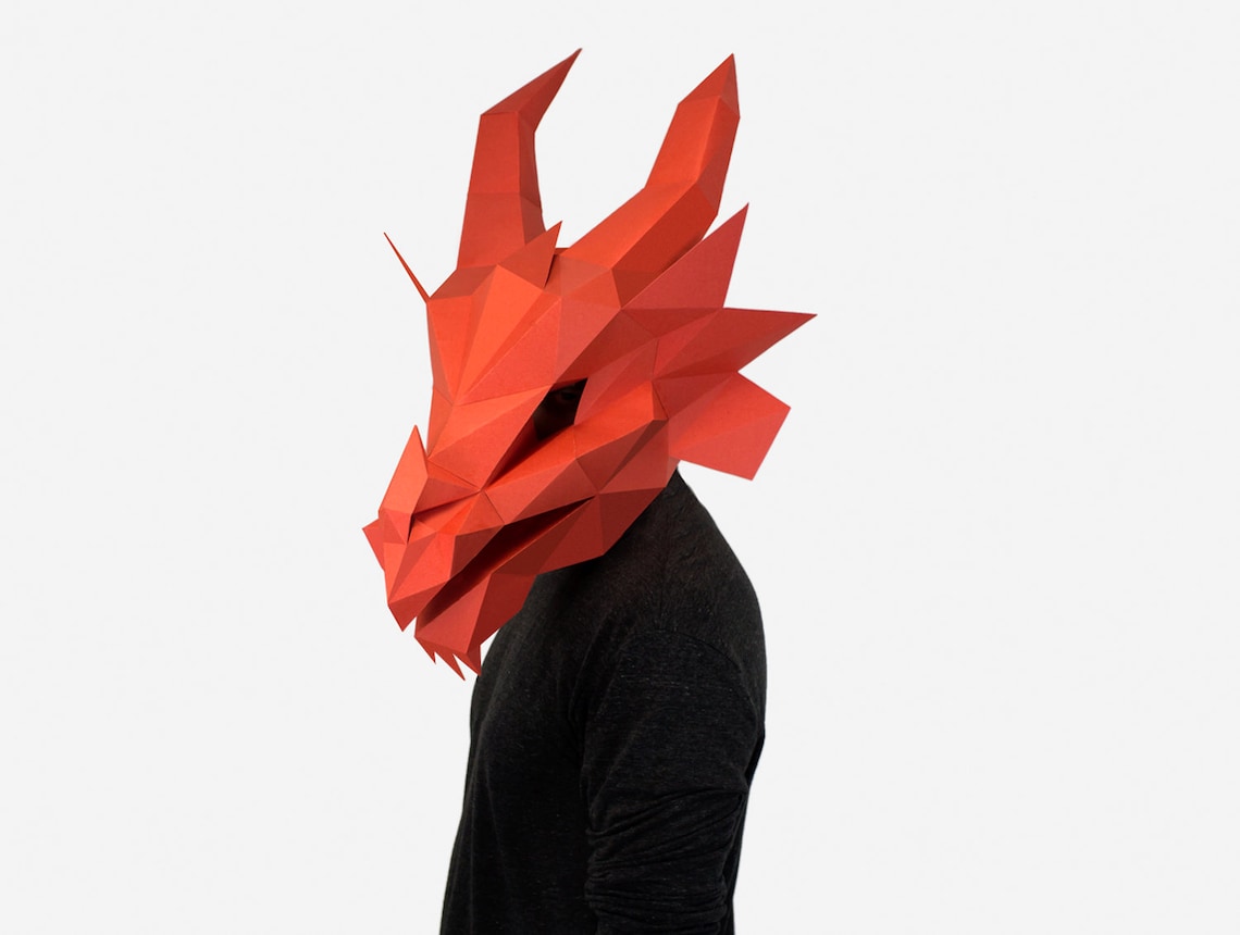 Dragon Mask Red Dragon Costume Paper Craft Template | Etsy