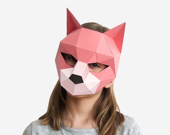 Kids Mask, Cat Mask, Animal Mask, Halloween Costume Kid, Printable Half Mask For Children, Instant Pdf download, DIY Paper Craft Template