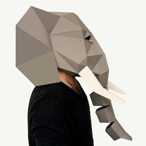 DIY Elephant Mask Template, Elephant Paper Craft Template, DIY Printable Animal Mask, Instant Pdf Download, 3D Low Poly Mask, Origami Mask image 5