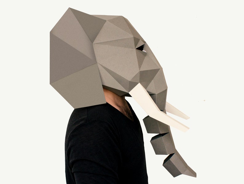 DIY Elephant Mask Template, Elephant Paper Craft Template, DIY Printable Animal Mask, Instant Pdf Download, 3D Low Poly Mask, Origami Mask image 5