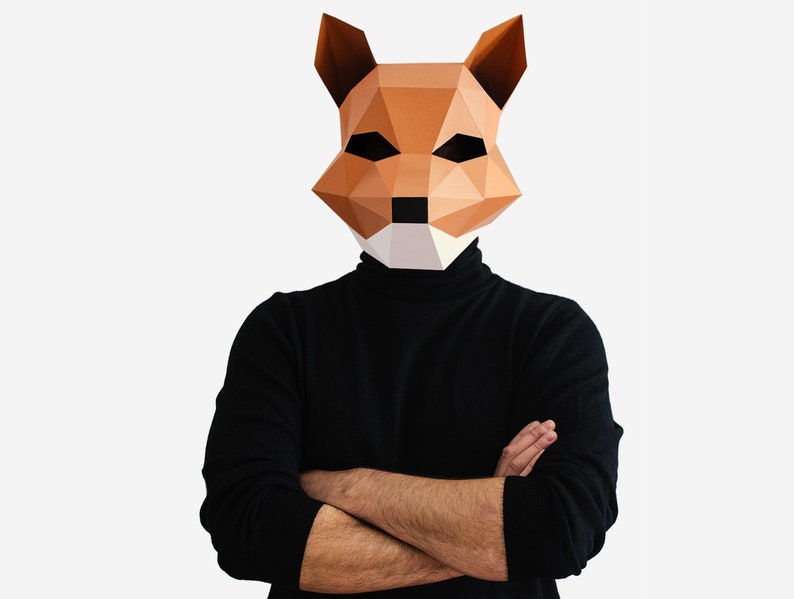 Fox Mask, DIY Printable Animal Mask, Papercraft Template, Instant Pdf Download, Low Poly Masks, Origami Fox, Lapa Studios, Animal Face Mask image 2