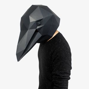 Maschera di corvo, maschera di corvo, idea regalo, maschera di animale fai da te stampabile, download immediato di PDF, maschere 3D low poly, modello di carta, maschera di uccello origami
