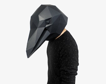 Raven Mask, Crow Mask, Gift Idea, DIY Printable Animal Mask, Instant Pdf Download, 3D Low Poly Masks, Papercraft Template, Origami Bird Mask