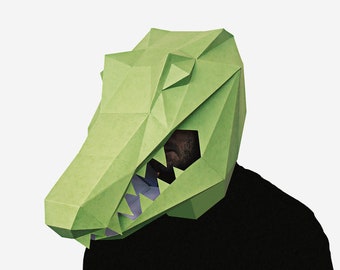 DIY Alligator Mask, Crocodile Mask Template, Paper Craft, Printable Animal Mask, Instant Pdf Download, 3D Low Poly Mask, Origami Mask
