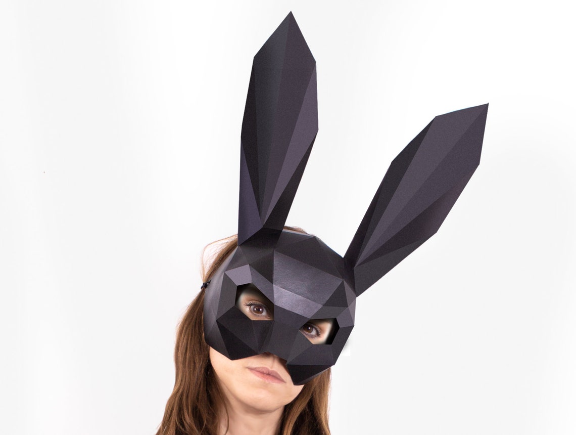 Bunny Half Mask Halloween Mask Black Rabbit Mask DIY - Etsy