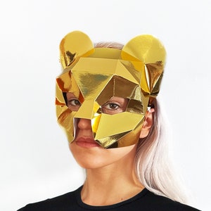 Lioness Half Mask, Low Poly Paper Craft Template, Printable Lion Face Mask, Instant Pdf Download, 3D Low Poly Animal Mask, Origami Mask image 2