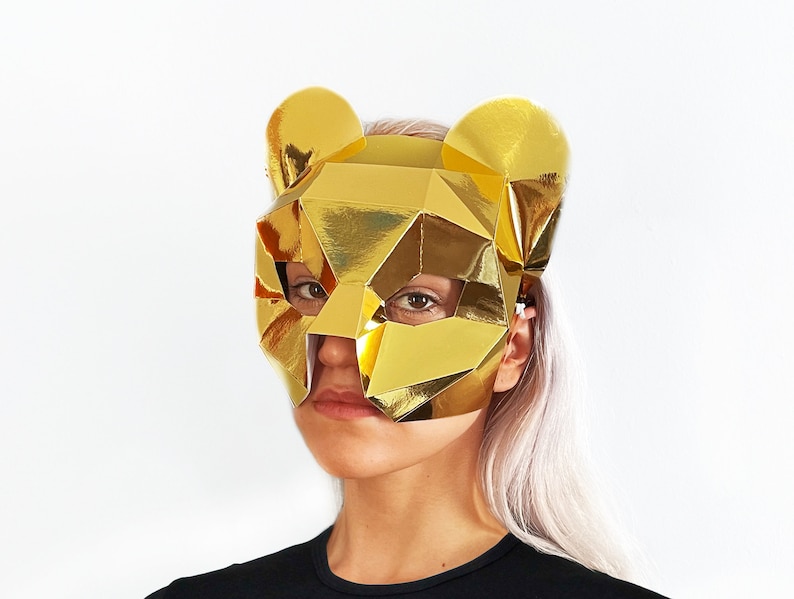 Lioness Half Mask, Low Poly Paper Craft Template, Printable Lion Face Mask, Instant Pdf Download, 3D Low Poly Animal Mask, Origami Mask image 2