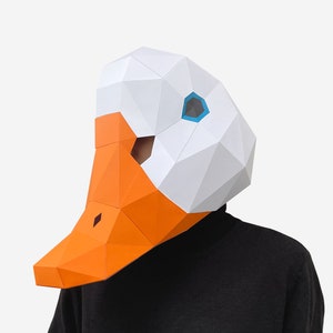 Maschera d'oca, modello di carta artigianale, maschera di anatra e animale fai da te stampabile, download immediato di PDF, maschere 3D low poly, maschera origami, idea regalo