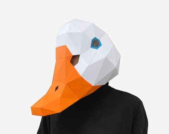 Gänsemaske, Bastelvorlage aus Papier, DIY-druckbare Ententiermaske, sofortiger PDF-Download, 3D-Low-Poly-Masken, Origami-Maske, Geschenkidee