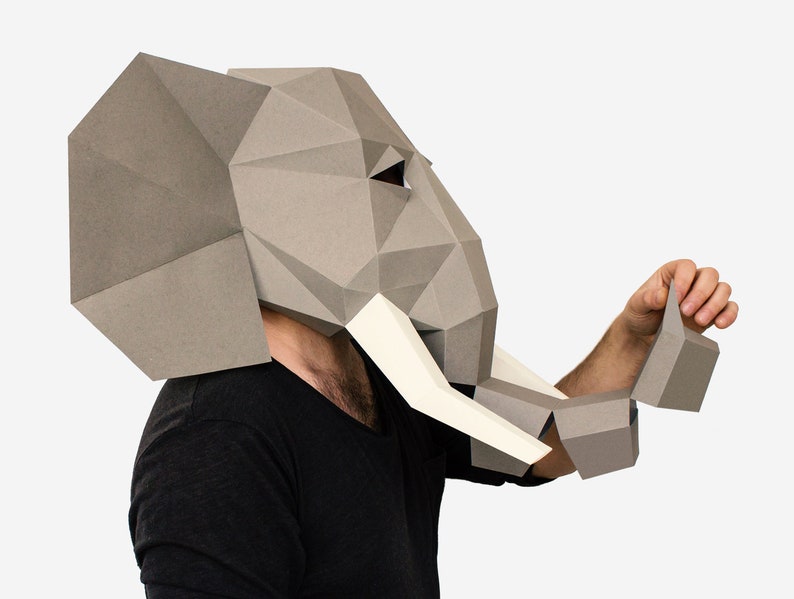 DIY Elephant Mask Template, Elephant Paper Craft Template, DIY Printable Animal Mask, Instant Pdf Download, 3D Low Poly Mask, Origami Mask image 2