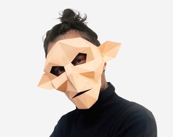 Goblin Half Mask, Low Poly Paper Craft Template, Printable Goblin Face Mask, Instant Pdf Download, 3D Low Poly Goblin Mask, Origami Mask