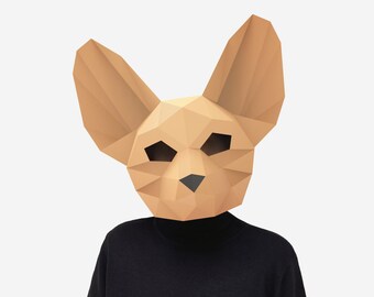 Fennec-Fuchs-Maske, Papier-Bastelvorlage, DIY druckbare Fuchs-Tiermaske, sofortiger PDF-Download, 3D-Low-Poly-Masken, Origami-Maske, Geschenkidee
