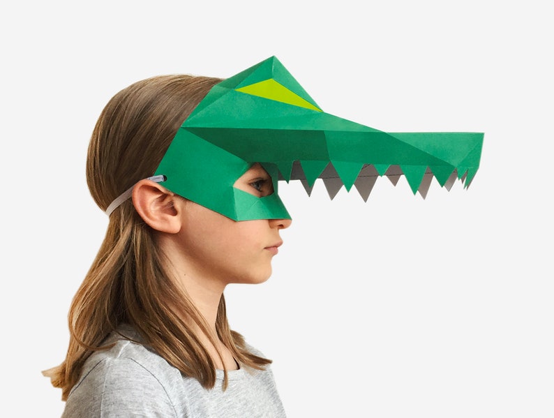 Kids Mask, Crocodile Mask, Alligator Mask, Halloween Costume Kid, Printable Half Mask For Children, Instant Pdf download, DIY Craft Template image 3